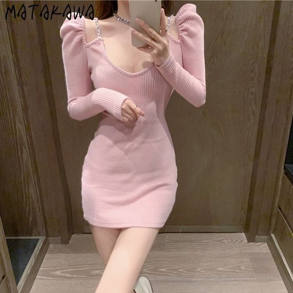 french vneck vestidos open back stretch knit dresses for women puff sleeve slim bottoming femme robe 210506, Black;gray
french vneck vestidos open back stretch knit dresses for women puff sleeve slim bottoming femme robe 210506, Black;gray