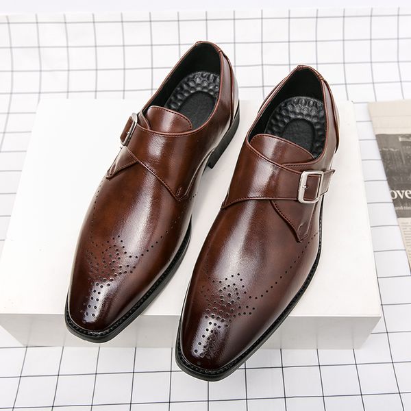 Pointed Toe Men Monk Shoes Solid Color PU Retro Square Buckle Brogue Engraving British Dress Shoes, Clear
Pointed Toe Men Monk Shoes Solid Color PU Retro Square Buckle Brogue Engraving British Dress Shoes, Clear