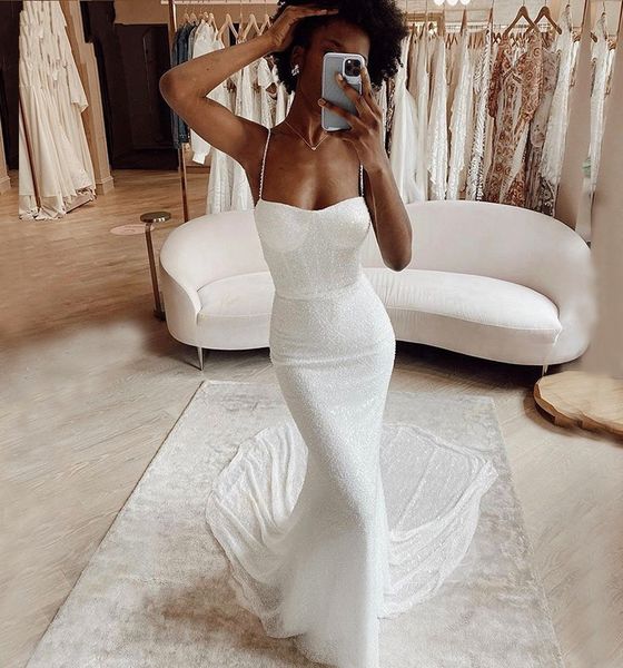 ivory sequin wedding dresses mermaid backless bridal dress long tail fit boned sparkle wedding gown shiny robe de mariee, White
ivory sequin wedding dresses mermaid backless bridal dress long tail fit boned sparkle wedding gown shiny robe de mariee, White