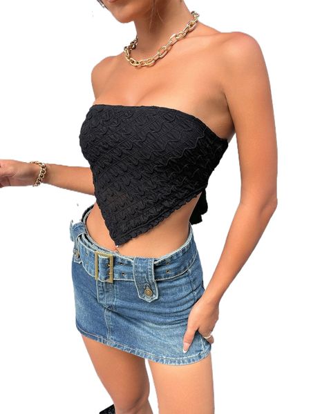 textured tie back bandana hem crop tube a0pw#, White