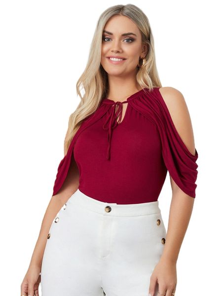 plus tie neck cold shoulder tee 85ub#, Black
plus tie neck cold shoulder tee 85ub#, Black
