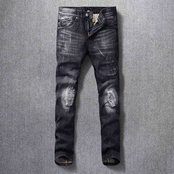 men's jeans fashionable men's jeans with holes worn black and gray washed stitched slim fitting punk jeans pants fashion 0gcg, Blue
men's jeans fashionable men's jeans with holes worn black and gray washed stitched slim fitting punk jeans pants fashion 0gcg, Blue