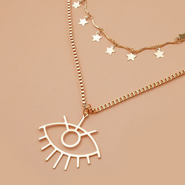 european and american cross-border new eye pendants devil's eye multi-layer necklace retro simple trend star collarbone chain, Silver 
european and american cross-border new eye pendants devil's eye multi-layer necklace retro simple trend star collarbone chain, Silver