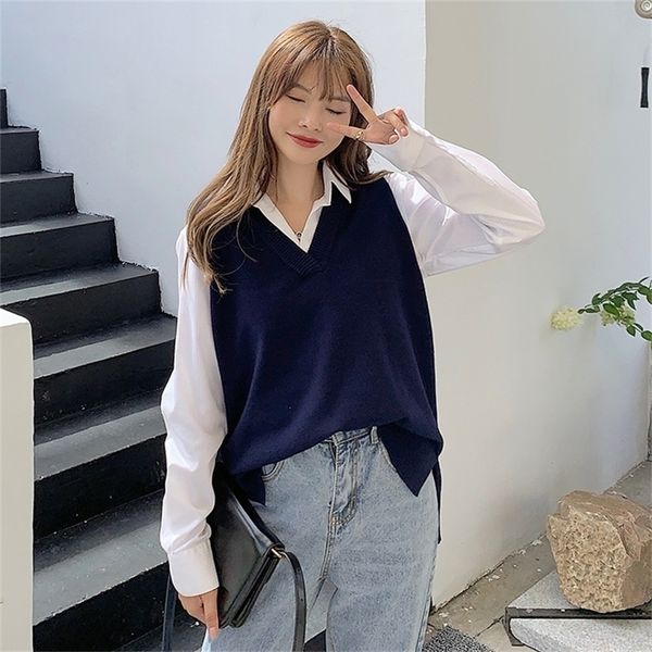 autumn womens sweater plus size korean elegant vneck pullover loose casual knitting outerwear vest 2xl y201128, Black;white
autumn womens sweater plus size korean elegant vneck pullover loose casual knitting outerwear vest 2xl y201128, Black;white