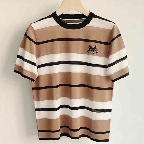 women's knits tees striped shirt embroidered carriage round neck easy to wear comfortable mulberry silk thin loose sweater women, White
women's knits tees striped shirt embroidered carriage round neck easy to wear comfortable mulberry silk thin loose sweater women, White