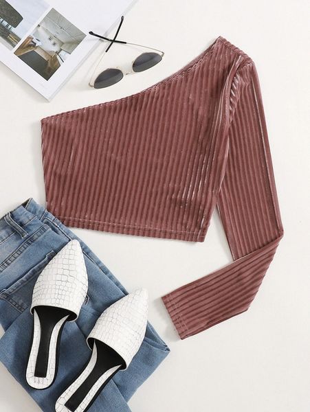 one shoulder ribbed velvet y2aw#, White
one shoulder ribbed velvet y2aw#, White