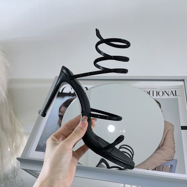 rene caovilla 105mm cleo embellished rhinestones strass stiletto heel sandals evening shoes women high heeled luxury designers wraparound zh, Black 
rene caovilla 105mm cleo embellished rhinestones strass stiletto heel sandals evening shoes women high heeled luxury designers wraparound zh, Black