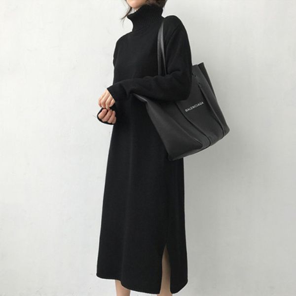 turtleneck thick knitting winter black sweater women knitted long female loose girls dress oversize vestidos y200326, Black;gray
turtleneck thick knitting winter black sweater women knitted long female loose girls dress oversize vestidos y200326, Black;gray