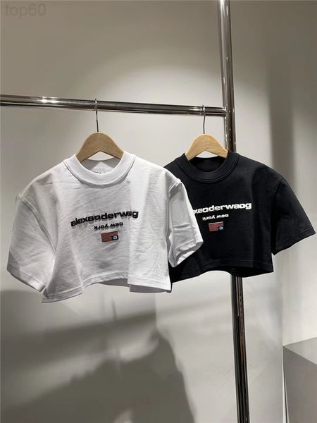 women's t-shirt designer aw dawang's new summer letter printing loose short open navel waist round neck sleeve t-shirt t18k2022, White 
women's t-shirt designer aw dawang's new summer letter printing loose short open navel waist round neck sleeve t-shirt t18k2022, White