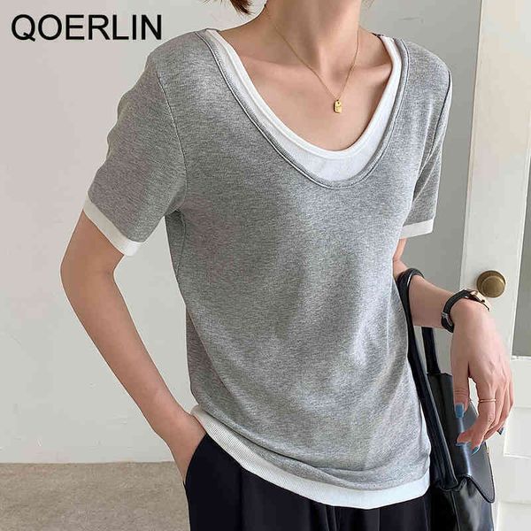 korean fake two pieces rib short sleeve tshirt female summer fashion solid basicwear loose casual tees shirts 210412, White
korean fake two pieces rib short sleeve tshirt female summer fashion solid basicwear loose casual tees shirts 210412, White