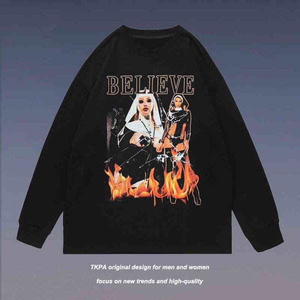 tkpa dark funeral gothic style personalized flame printed sweater men's and women's street hip hop long sleeve t-shirt trend, Black
tkpa dark funeral gothic style personalized flame printed sweater men's and women's street hip hop long sleeve t-shirt trend, Black