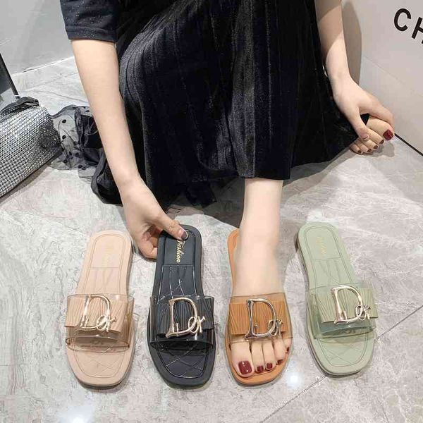 designer shoes new net red fashion slippers women's korean version trend one line drag square buckle outdoor transparent belt simple fl, Black
designer shoes new net red fashion slippers women's korean version trend one line drag square buckle outdoor transparent belt simple fl, Black