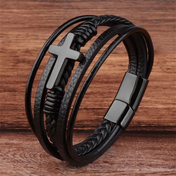 classic design cross charm bracelets genuine leather stainless steel magnet buckle charm bracelet men's christmas gift a506, Golden;silver
classic design cross charm bracelets genuine leather stainless steel magnet buckle charm bracelet men's christmas gift a506, Golden;silver
