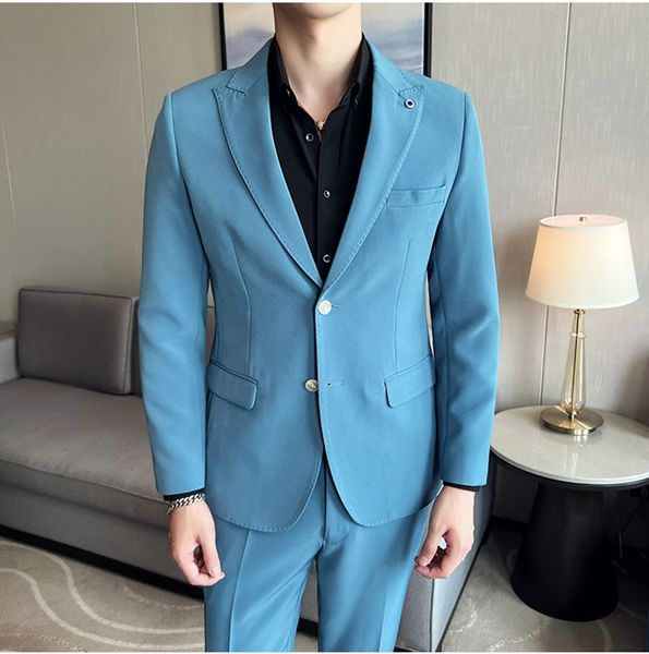 men suits for wedding groom tuxedo light blue peaked lapel business blazer jacket pants 2 piece for man, Black;gray
men suits for wedding groom tuxedo light blue peaked lapel business blazer jacket pants 2 piece for man, Black;gray