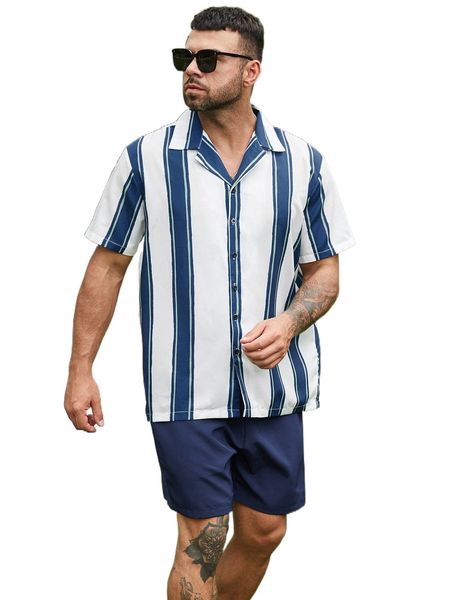 extended sizes men striped print shirt & solid shorts i6wi#, Gray
extended sizes men striped print shirt & solid shorts i6wi#, Gray