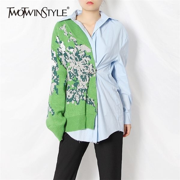 twotwinstyle patchwork printed hit color shirt for women lapel long sleeve casual loose blouse female fall fashion 210308, White
twotwinstyle patchwork printed hit color shirt for women lapel long sleeve casual loose blouse female fall fashion 210308, White