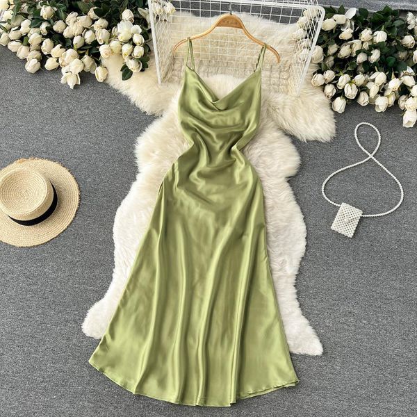 summer satin spaghetti strap dress solid swinging collar long dresses backless zip up sleeveless camiso vestidos dr061, Black;gray
summer satin spaghetti strap dress solid swinging collar long dresses backless zip up sleeveless camiso vestidos dr061, Black;gray
