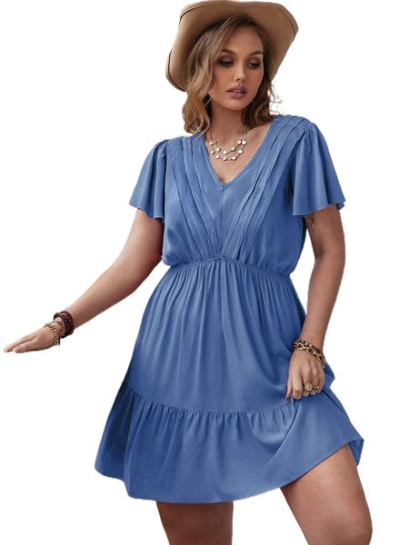 rusttydustty plus press crease detail flutter sleeve ruffle hem dress o7zn#, Black
rusttydustty plus press crease detail flutter sleeve ruffle hem dress o7zn#, Black