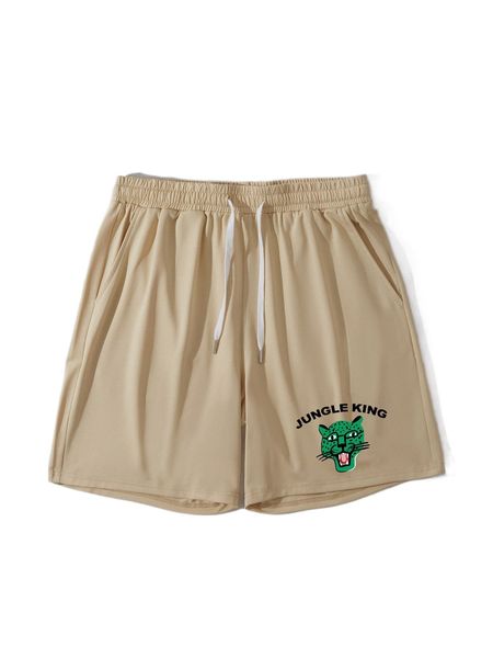 men cheetah and letter graphic drawstring waist shorts x1mv#, White;black 
men cheetah and letter graphic drawstring waist shorts x1mv#, White;black