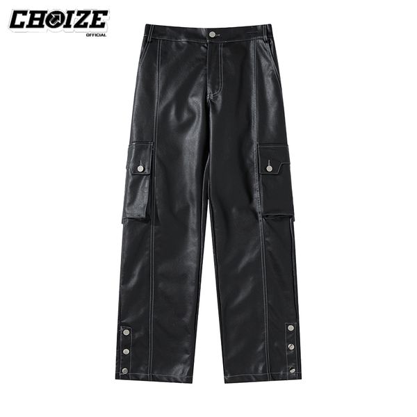 choize fashion black pu faux leather pants women straight leg pant loose trousers streetwear baggy punk dark cargo men 220719
choize fashion black pu faux leather pants women straight leg pant loose trousers streetwear baggy punk dark cargo men 220719