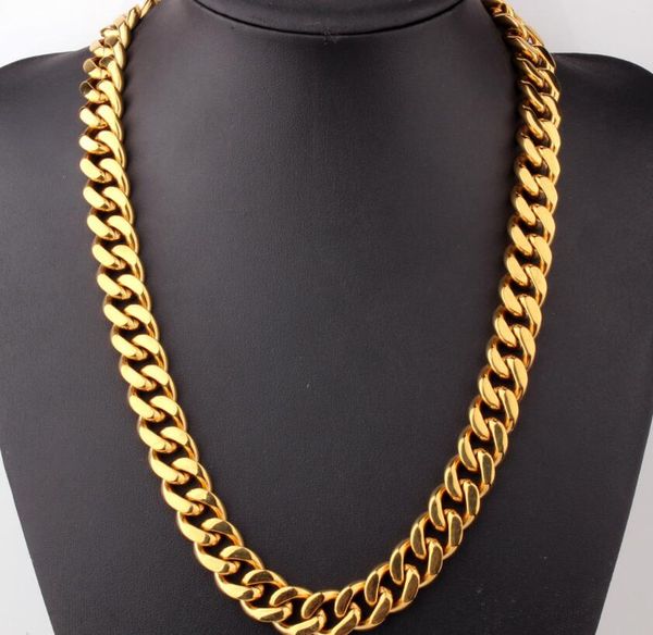 18k 15mm gold necklace men's hip hop 56cm necklace, Silver