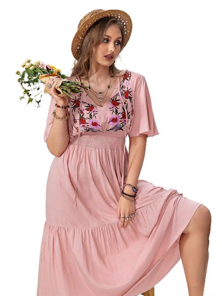 rusttydustty plus floral embroidery butterfly sleeve shirred waist dress 863u#, Black
rusttydustty plus floral embroidery butterfly sleeve shirred waist dress 863u#, Black