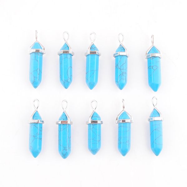 blue turquoise dangle pendant natural stone hexagonal prism point reiki chakra bullet shape beads for necklaces earrings women man jewelry m, Silver
blue turquoise dangle pendant natural stone hexagonal prism point reiki chakra bullet shape beads for necklaces earrings women man jewelry m, Silver