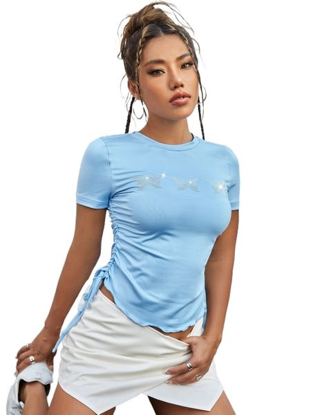 beaded butterfly ruched side tee y7ly#, White
beaded butterfly ruched side tee y7ly#, White