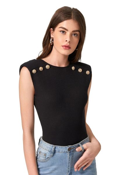 ribbed knit shoulder pad tank 93on#, White
ribbed knit shoulder pad tank 93on#, White