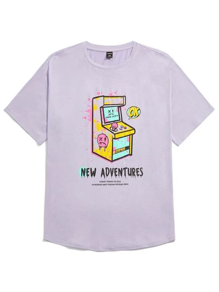 extended sizes men cartoon & slogan graphic tee 568b#, White;black