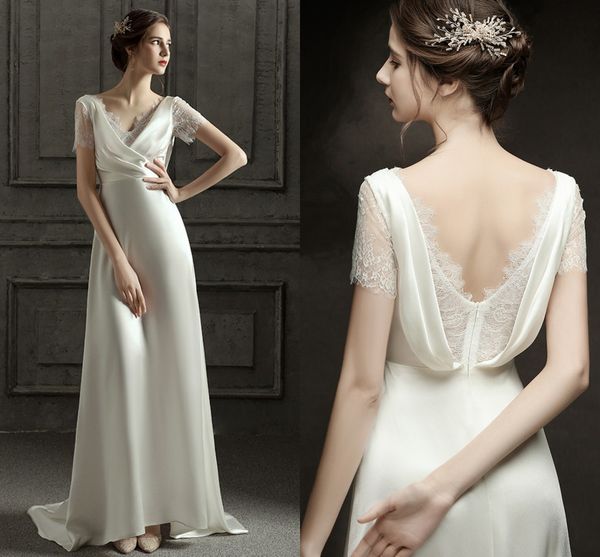 a-line wedding dress 2022 v-neck bride gowns new design short sleeve soft satin sweep train simple plain lace vestido de noiva robe mariage, White
a-line wedding dress 2022 v-neck bride gowns new design short sleeve soft satin sweep train simple plain lace vestido de noiva robe mariage, White