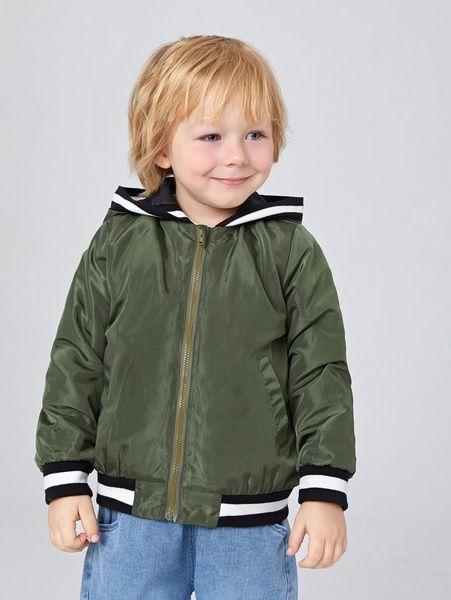 toddler boys zip up striped trim hooded jacket she, Blue;gray