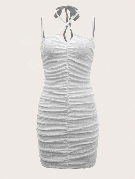 crisscross tie back ruched side dress d8aj#, Black;gray
crisscross tie back ruched side dress d8aj#, Black;gray