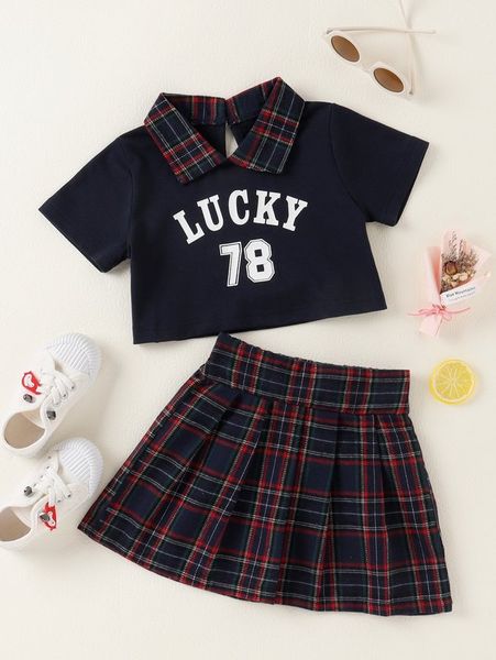 toddler girls letter graphic contrast collar tee & tartan print pleated skirt she, White
toddler girls letter graphic contrast collar tee & tartan print pleated skirt she, White