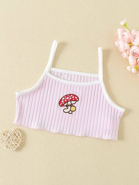 toddler girls mushroom embroidery contrast binding cami she, Blue