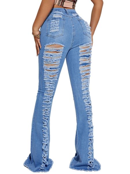 ripped raw hem bootcut jeans o27t#, Blue 
ripped raw hem bootcut jeans o27t#, Blue