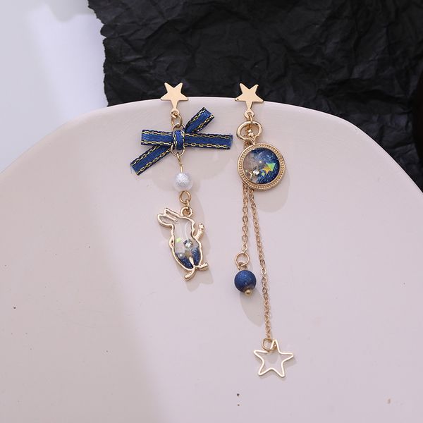 s925 silver needle dream rabbit earrings bow asymmetric temperament women's long frosted jewelry, Golden;silver
s925 silver needle dream rabbit earrings bow asymmetric temperament women's long frosted jewelry, Golden;silver