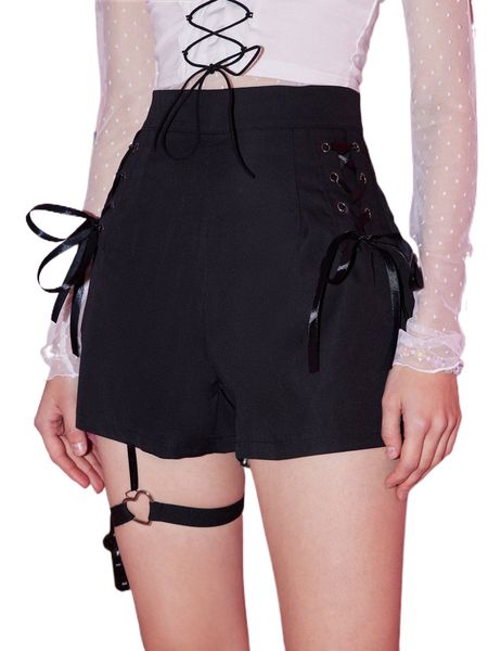 romwe lace up shorts h7x8#, White;black 
romwe lace up shorts h7x8#, White;black