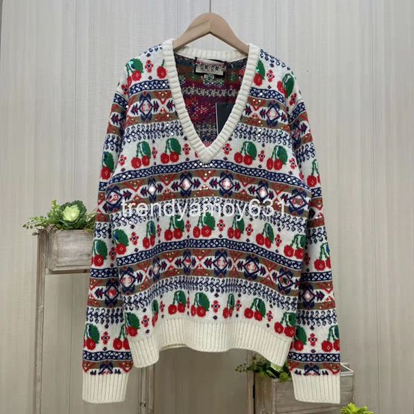 women's knits & tees early spring v-neck cherry print pullover sequin sweater women's, White
women's knits & tees early spring v-neck cherry print pullover sequin sweater women's, White