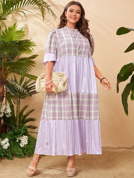 plus plaid print tie front dress r0vs#, Black 
plus plaid print tie front dress r0vs#, Black