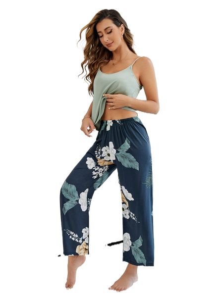 floral print cami pj set h4gq#, Black;red