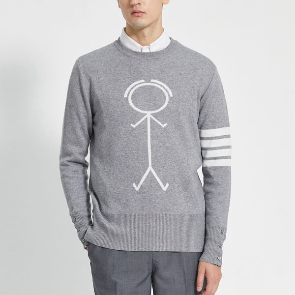 tb men's sweater autunm fashion brand coats matchstick men 4-bar stripe knit crew neck pullover slim fit wholesale sweaters, White;black
tb men's sweater autunm fashion brand coats matchstick men 4-bar stripe knit crew neck pullover slim fit wholesale sweaters, White;black