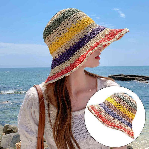 2022 summer straw crochet bucket hat women beach hats foldable sun cap female boho colorful stripes basin hat fishing hat y220702, Blue;gray
2022 summer straw crochet bucket hat women beach hats foldable sun cap female boho colorful stripes basin hat fishing hat y220702, Blue;gray