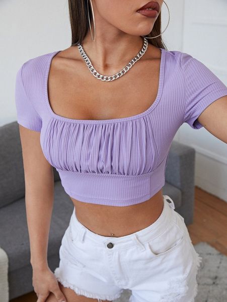 ruched bust crop tee t84e#, White