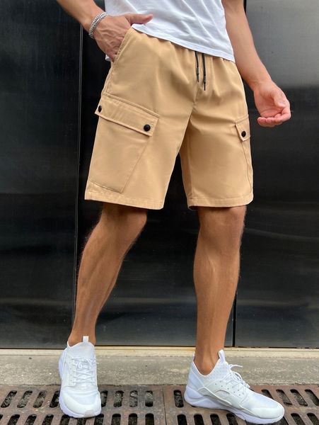 men flap pocket drawstring waist cargo shorts t2qq#, White;black