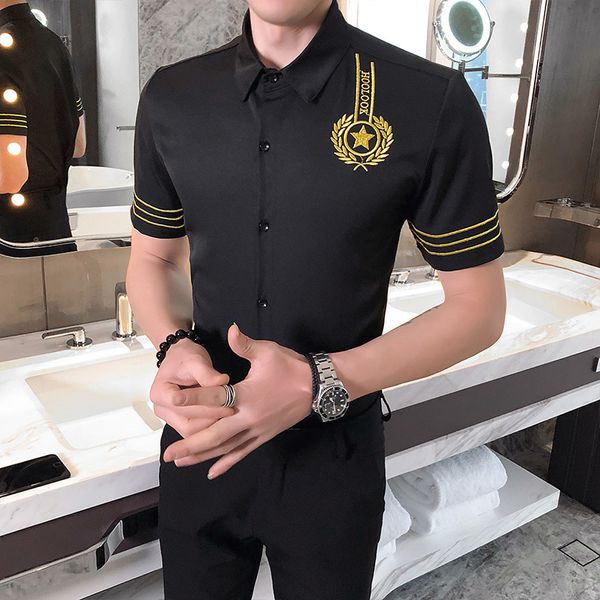 fashion nightclub party tuxedo polos male clothing streetwear luxury gold embroidery shirt men slim fit casual dress shirts, White;black
fashion nightclub party tuxedo polos male clothing streetwear luxury gold embroidery shirt men slim fit casual dress shirts, White;black