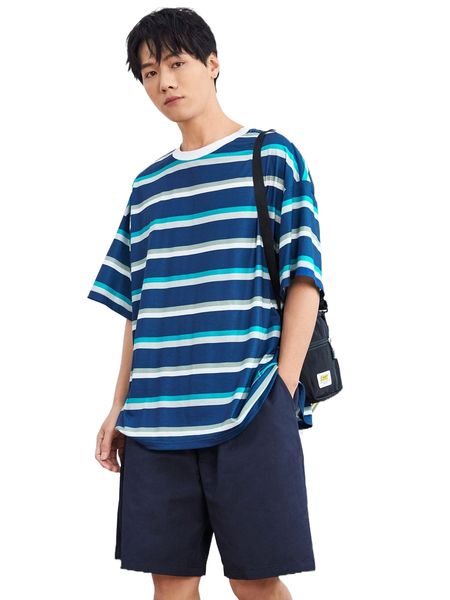 men colorful striped drop shoulder tee & drawstring waist shorts a9rc#, Gray
men colorful striped drop shoulder tee & drawstring waist shorts a9rc#, Gray