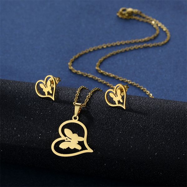 stainless steel butterfly necklace glossy heart pendant girlfriends clavicle chain stud earrings set jewelry gift for women, Silver
stainless steel butterfly necklace glossy heart pendant girlfriends clavicle chain stud earrings set jewelry gift for women, Silver