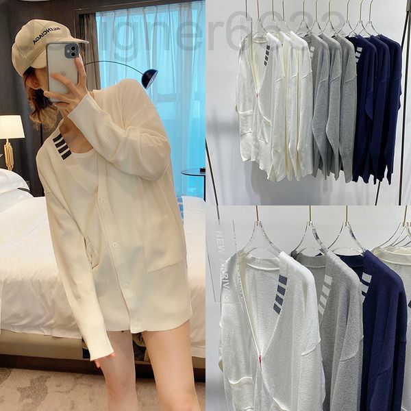 women's knits & tees designer classic men's and women's same neckline four bar medium long wool sweater v-neck knitted tb car, White
women's knits & tees designer classic men's and women's same neckline four bar medium long wool sweater v-neck knitted tb car, White