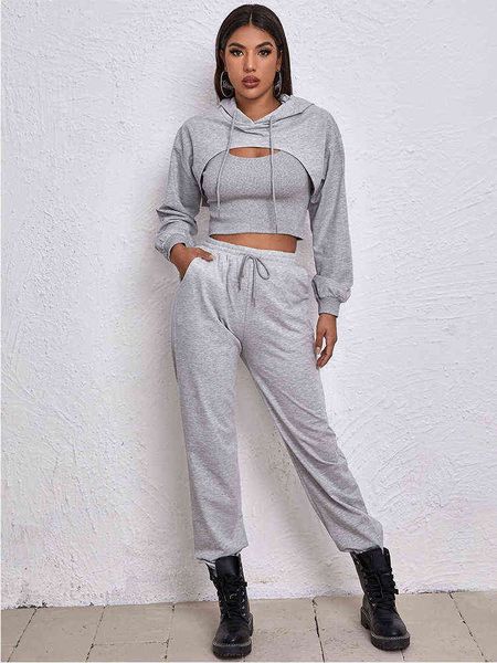 women athflow style hoodie three-piece suit solid crop bare midriff sweatshirt athleisure vest and pant outfits set for sports t220729, Gray
women athflow style hoodie three-piece suit solid crop bare midriff sweatshirt athleisure vest and pant outfits set for sports t220729, Gray